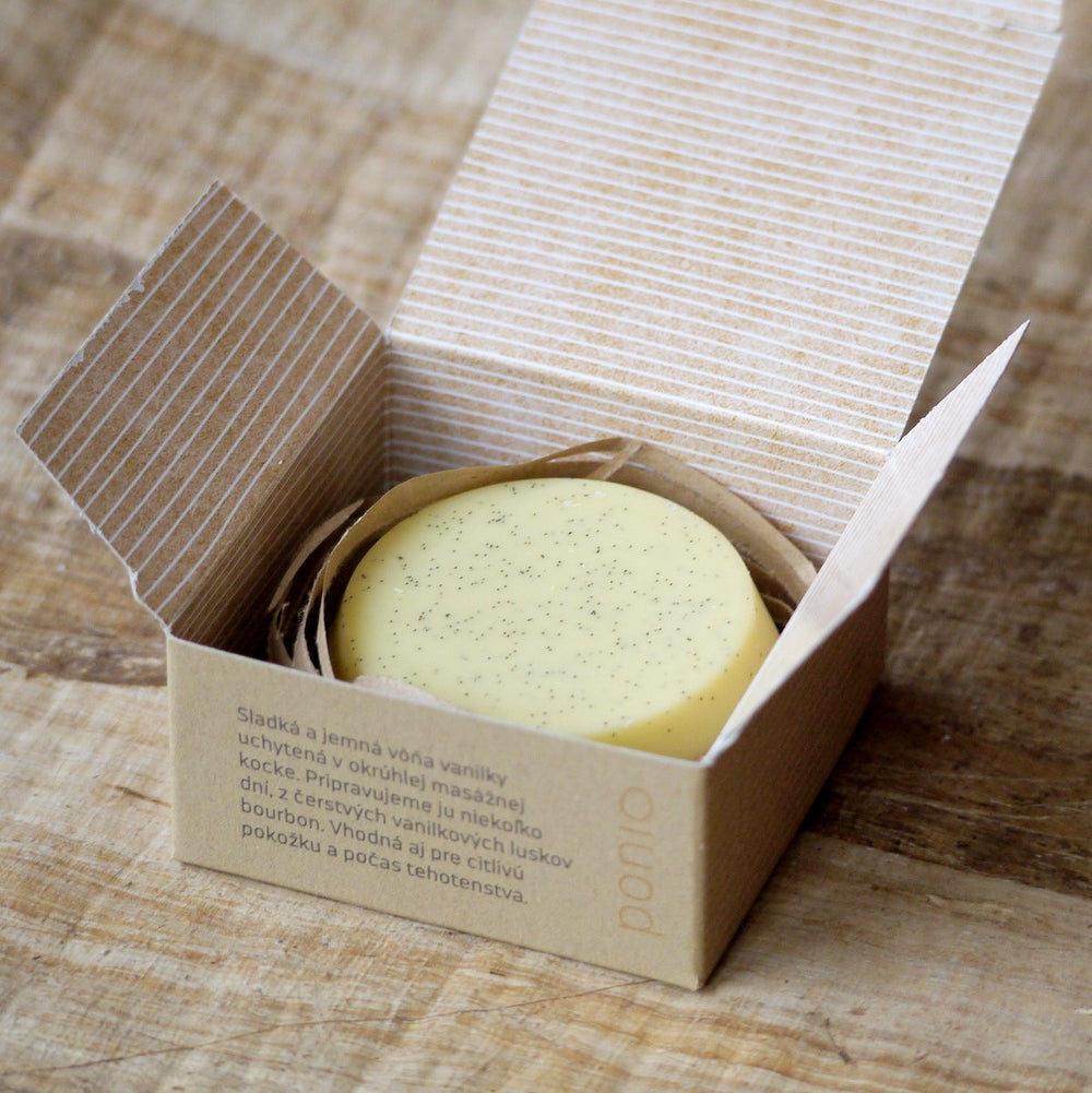 Vanilková masážna kocka s bourbon vanilkou z madagaskaru a sladkou vanilkovou vôňou